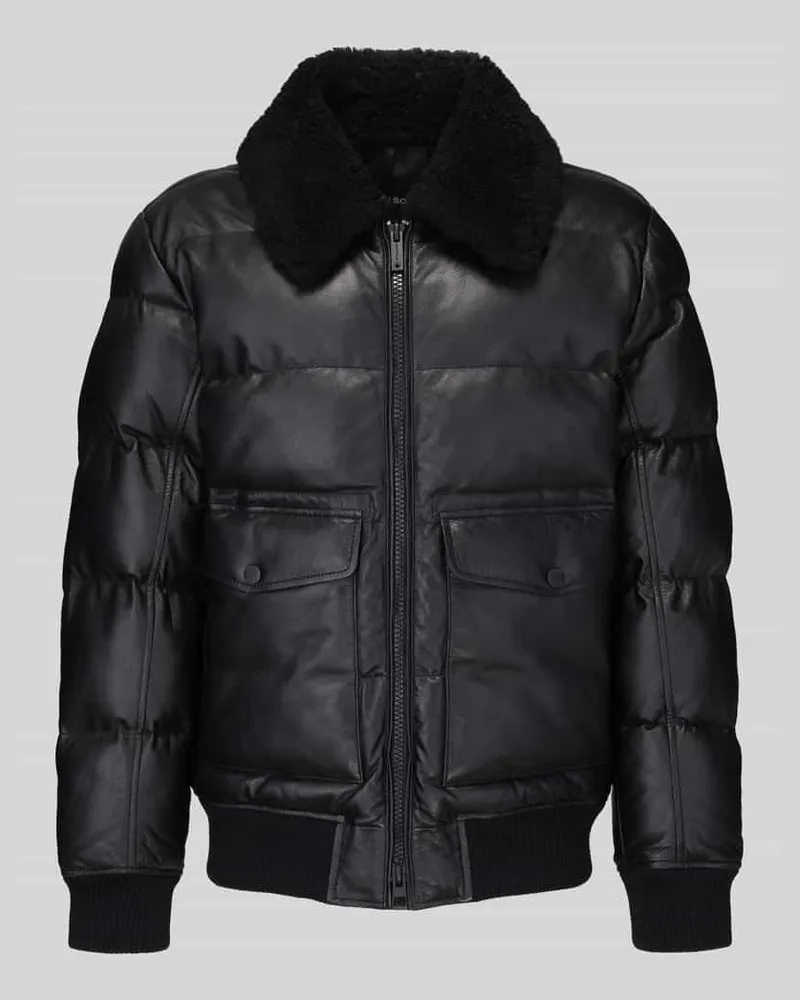 Strellson Lederjacke aus Lammnappa mit Fellkragen Black