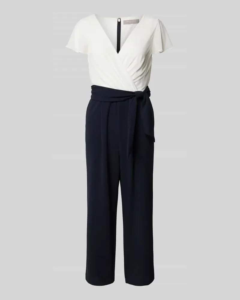 Christian Berg Jumpsuit in Two-Tone-Machart mit Bindegürtel Marine