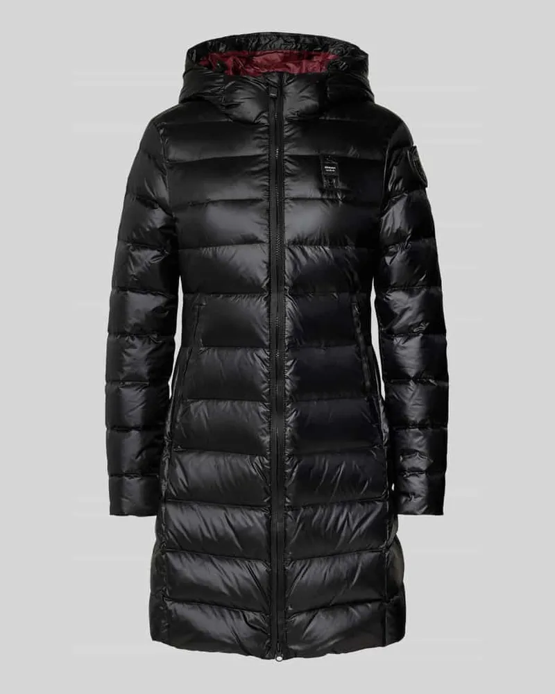 Blauer Steppjacke mit Label-Detail Black