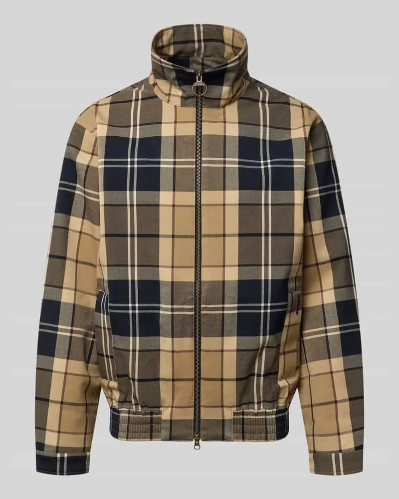 Barbour Regular Fit Bomberjacke aus Viskosemix Modell 'Tartan Showerproo Beige