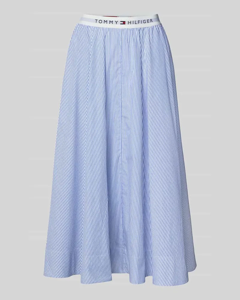 Tommy Hilfiger Ausgestellter Midi-Rock aus reiner Baumwolle Hellblau