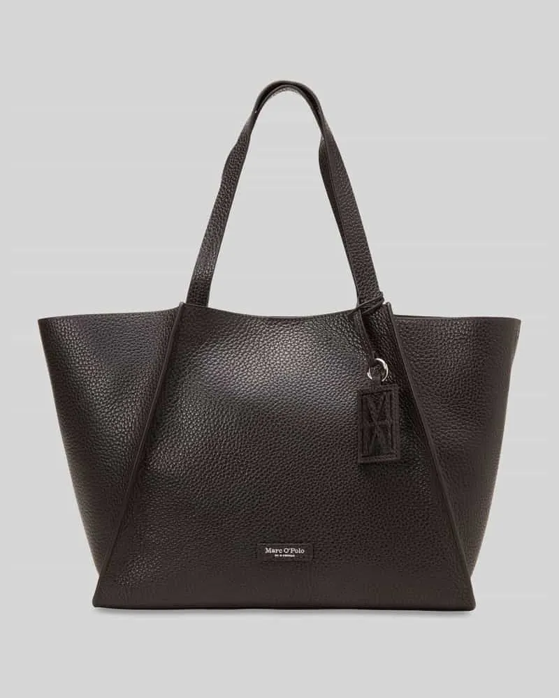 Marc O'Polo Shopper aus Rindsnappa mit Logo-Anhänger Dunkelbraun