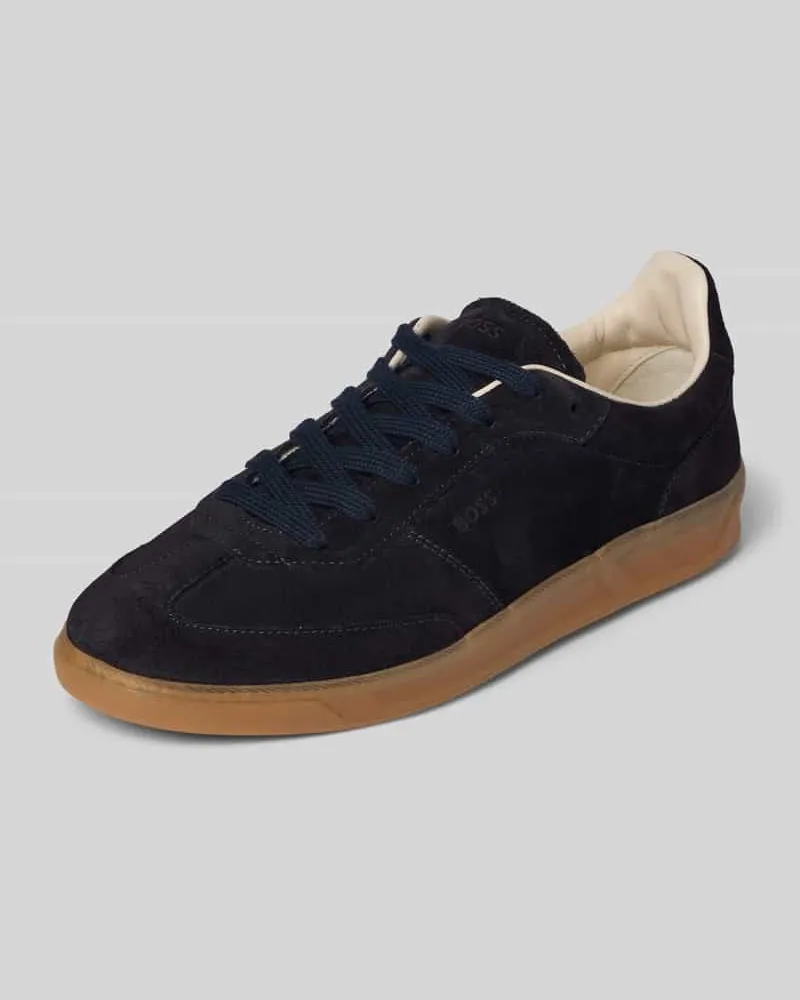 HUGO BOSS Low Top Sneaker aus echtem Rindsleder Modell 'BRENTA_TENN_FULLSD Dunkelblau