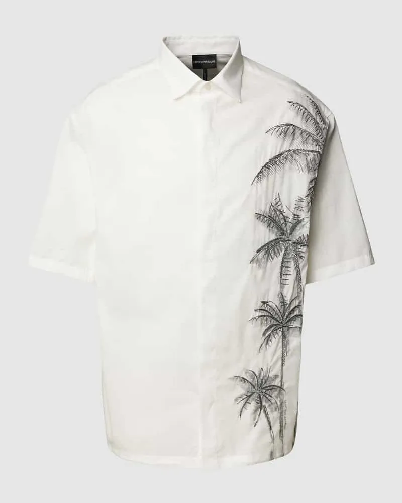 Emporio Armani Comfort Fit Freizeithemd mit Motiv-Stitching Weiss