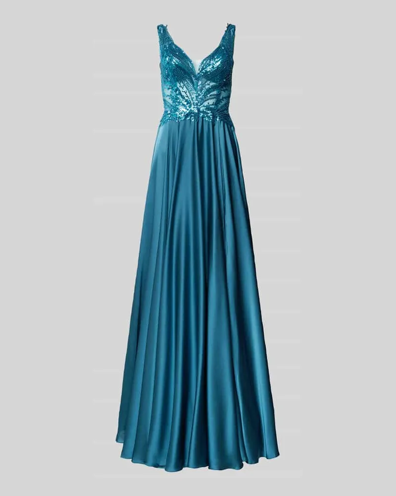 Mascara Abendkleid mit Paillettenbesatz Petrol