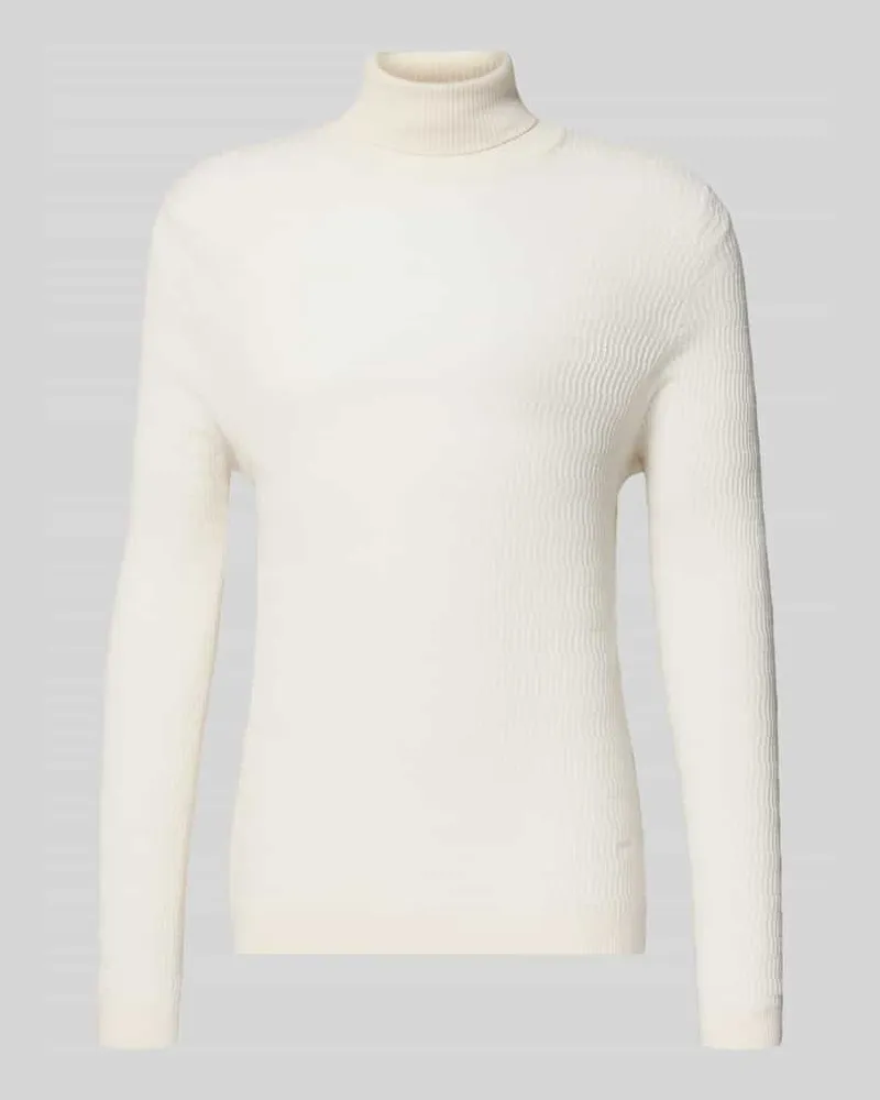 Emporio Armani Rollkragenpullover mit gerippten Abschlüssen Weiss