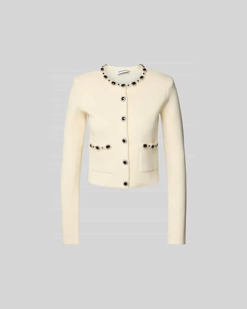 Self-Portrait Cropped Strickjacke mit Knopfleiste Ecru