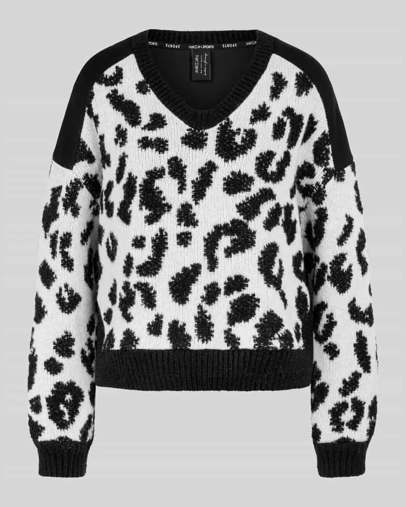 Marc Cain Strickjacke aus Alpaka-Woll-Mix mit Logo-Patch Weiss