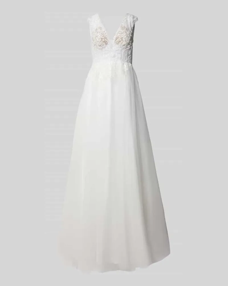LUXUAR Brautkleid mit Häkelspitze Offwhite
