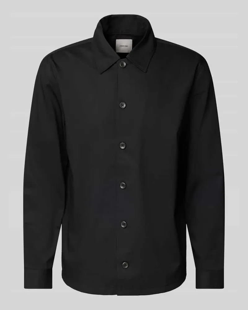 Calvin Klein Hemdjacke aus Woll-Mix mit Knopfleiste Black