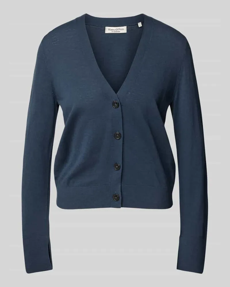 Marc O'Polo Slim Fit Strickjacke aus Baumwoll-Leinen-Mix Marine
