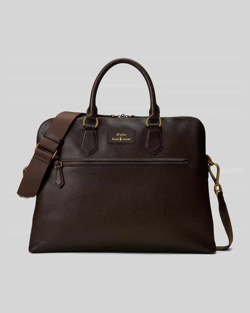 Ralph Lauren Laptoptasche aus Rindsleder mit Laptopfach Dunkelbraun