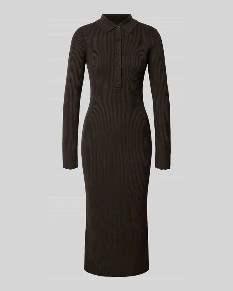 Drykorn Strickkleid mit Polokragen und Knopfleiste Modell 'AMARILA Dunkelbraun