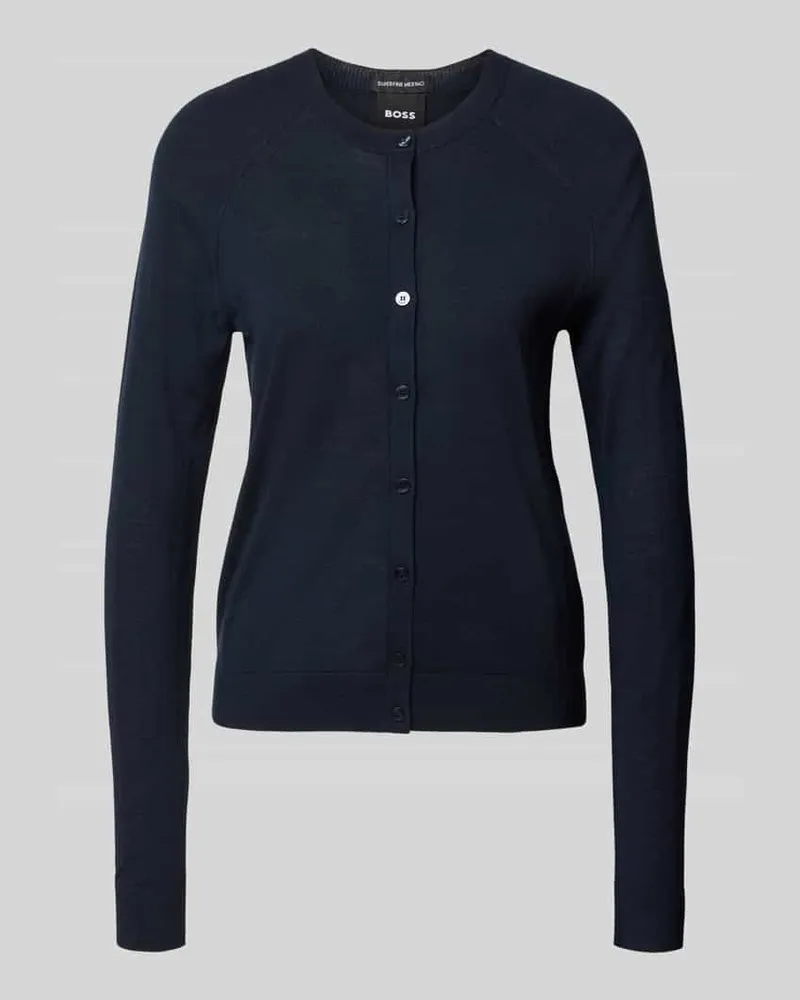 HUGO BOSS Relaxed Fit Strickjacke aus reiner Schuerwolle Modell 'FONAMI Marine