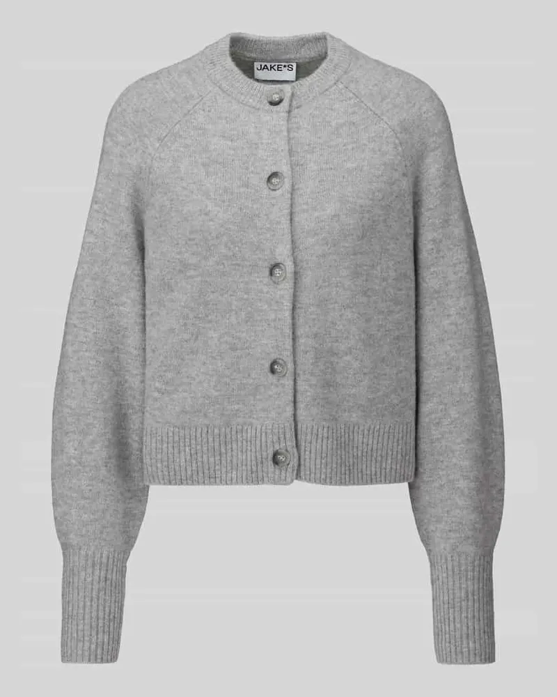 JAKE*S Strickjacke aus reiner Wolle mit Label-Detail Silber