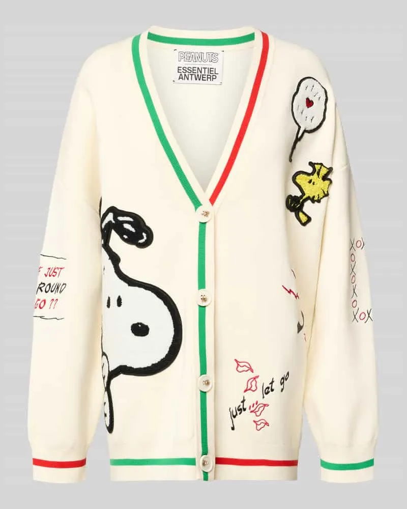 Essentiel Loose Fit Strickjacke mit Viskose-Anteil Modell 'JASEBALL SNOOPY EMBO Offwhite