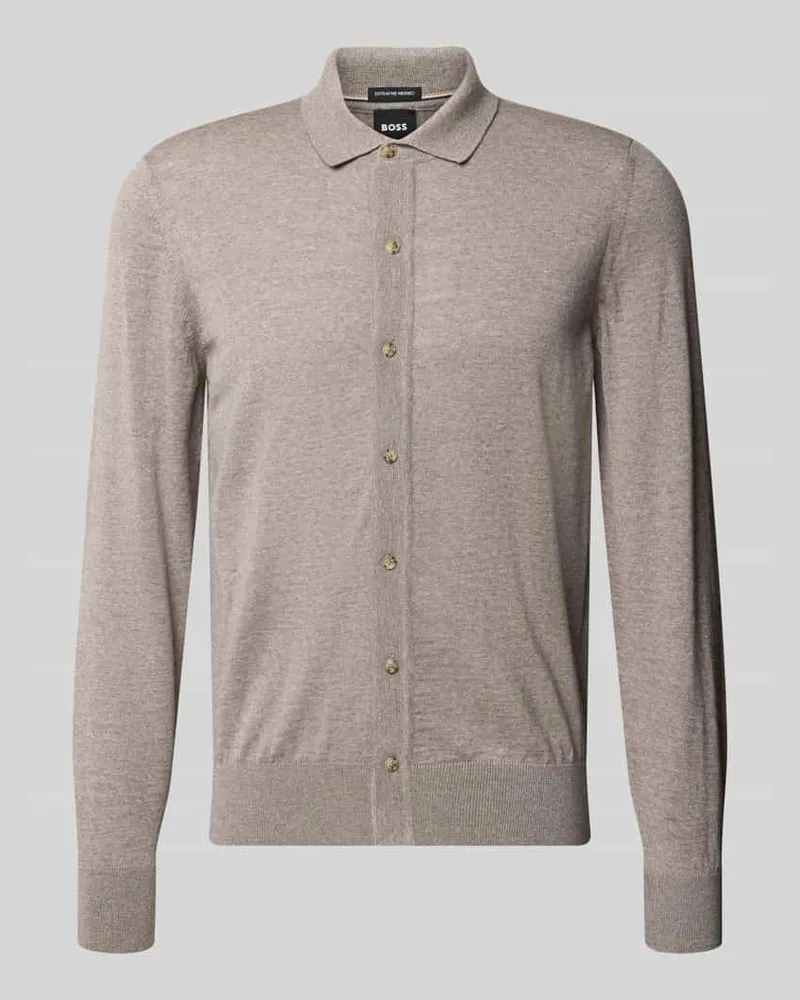 HUGO BOSS Strickjacke aus Wolle mit Hemdkragen Beige