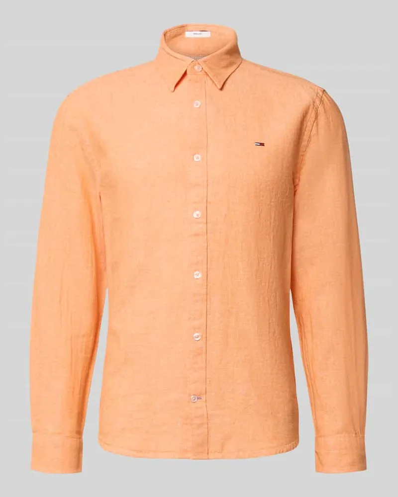 Tommy Hilfiger Regular Fit Freizeithemd aus Leinen-Baumwoll-Mix Orange