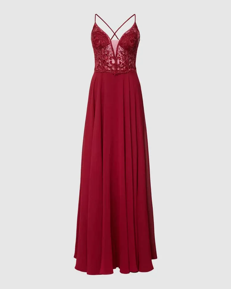 LUXUAR Abendkleid mit floraler Spitze Rot