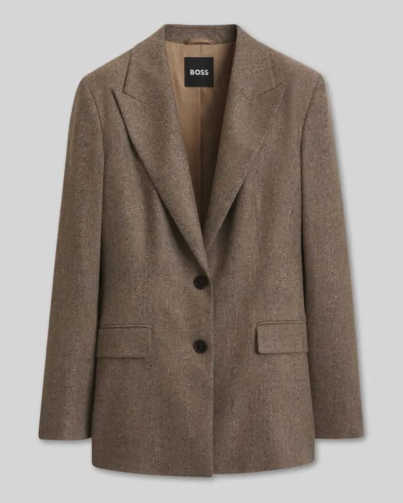 HUGO BOSS Slim Fit Longblazer aus Viskose-Mix Modell 'Jonahsa Beige