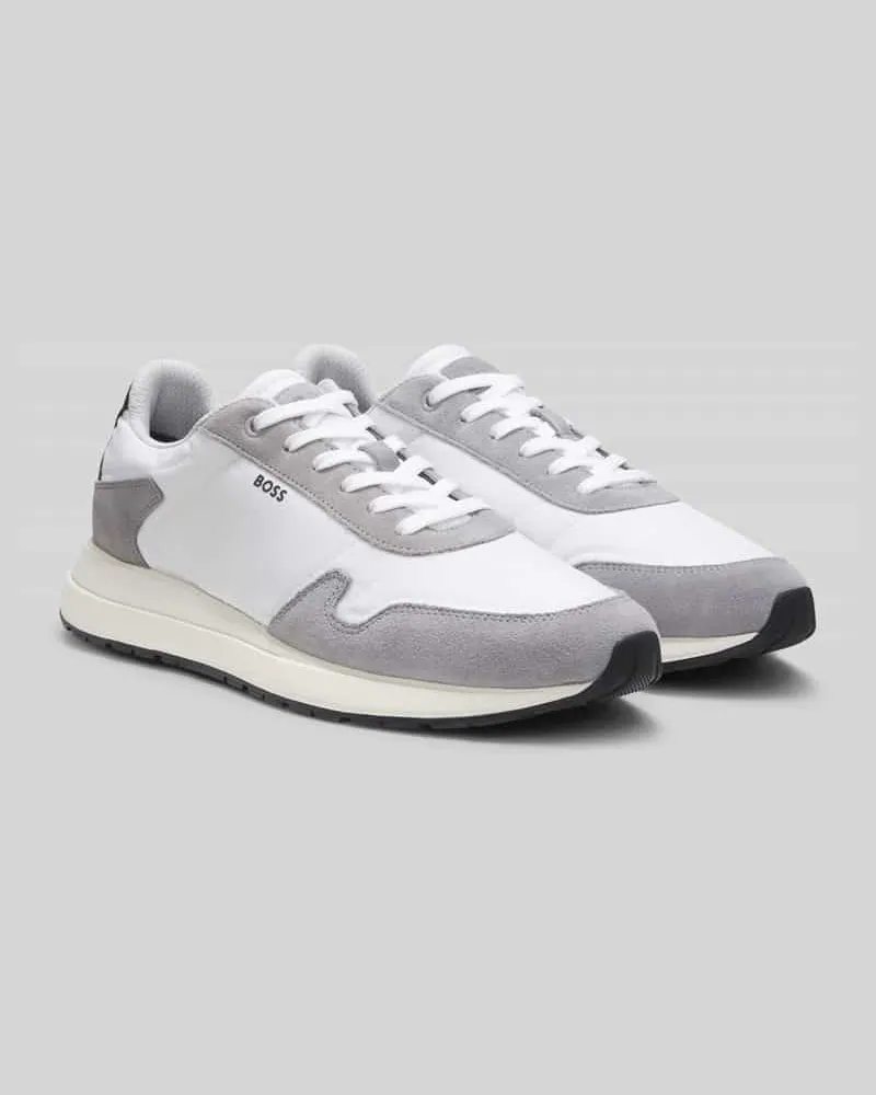 HUGO BOSS Sneaker mit echtem Veloursleder und Label-Schriftzug Weiss