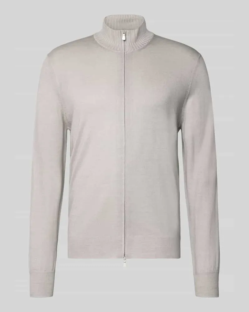 Gran Sasso Strickjacke aus Schurwolle mit Zweiwege-Reißverschluss Hellgrau