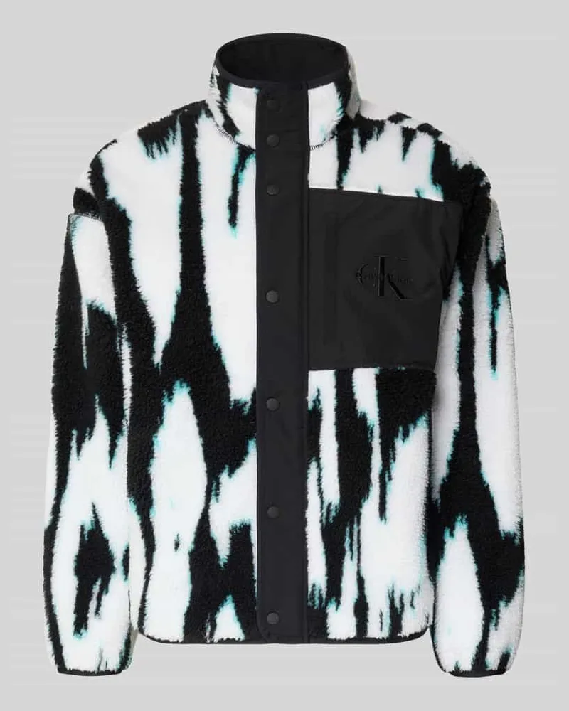Calvin Klein Regular Fit Fleecejacke mit Logo-Stitching Modell 'Jacquard Black