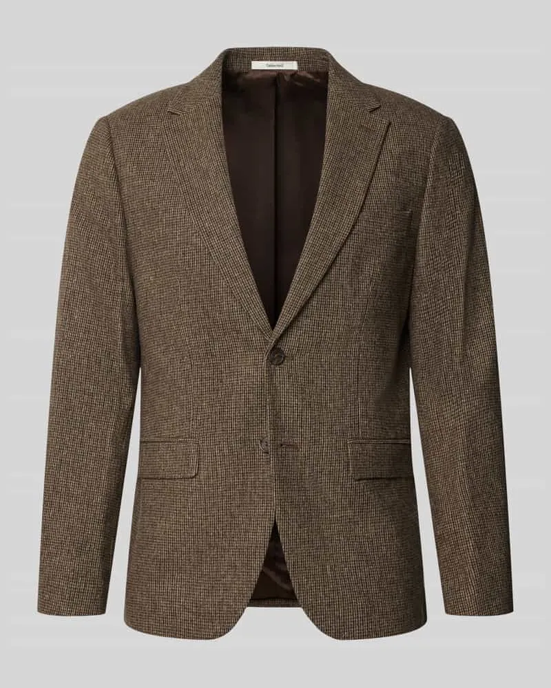 Selected Slim Fit Sakko mit Pattentaschen aus Wolle Dunkelbraun