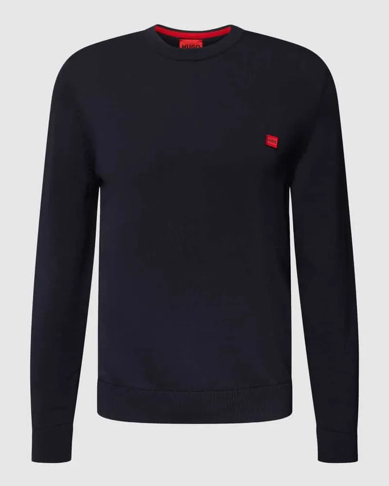 HUGO BOSS Strickpullover mit Label-Stitching Modell 'Cassius Marine