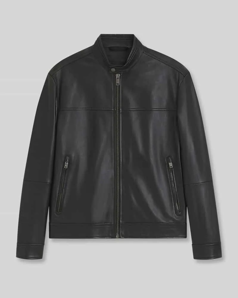 HUGO BOSS Lederjacke Modell 'Joslay' mit Stehkragen Black