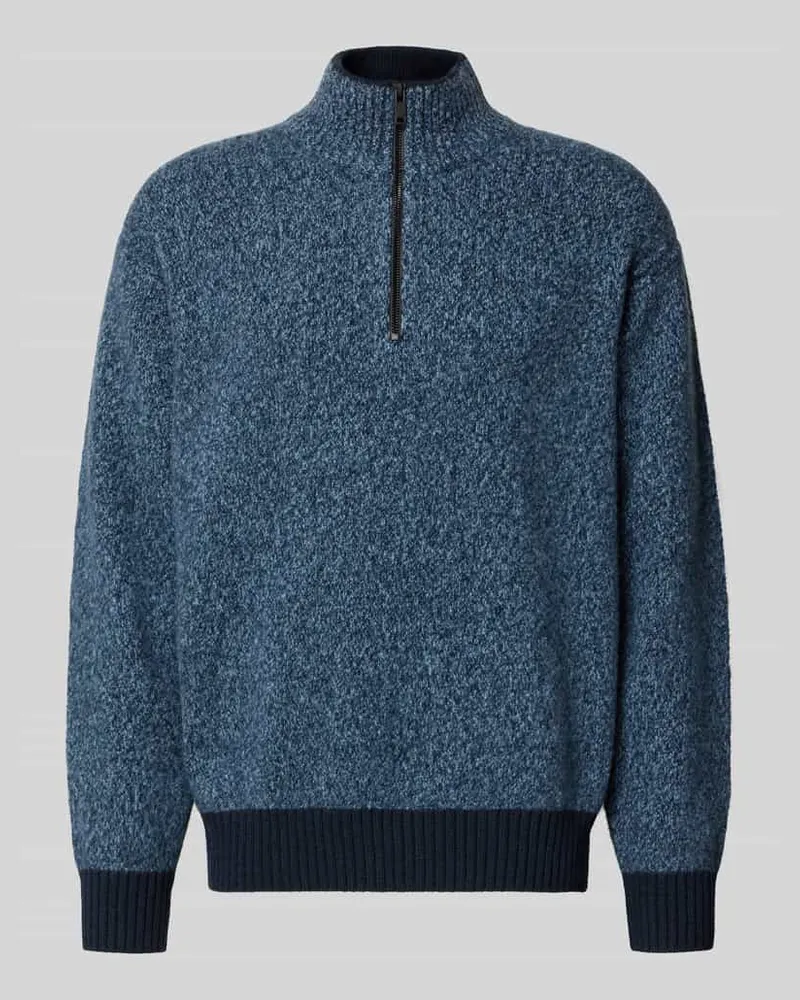 HUGO BOSS Regular Fit Troyer aus Woll-Mix mit Yak-Anteil Modell 'KOBEAR Marine