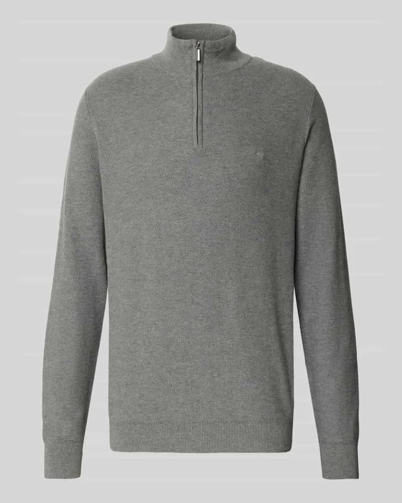 Fynch-Hatton Strickpullover mit Troyer-Kragen Mittelgrau