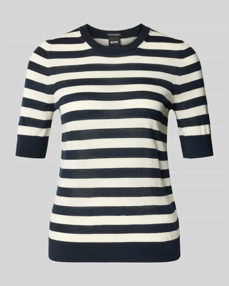 HUGO BOSS Shaped Fit Strickpullover aus reiner Schurwolle Modell 'Farbella Dunkelblau