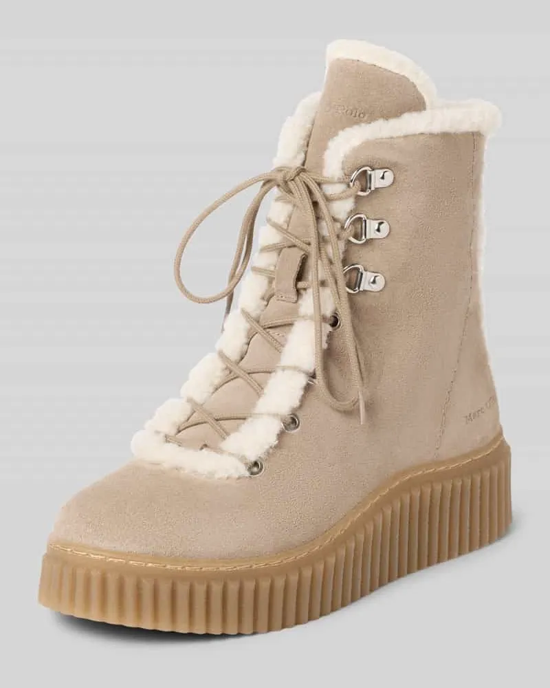 Marc O'Polo Schnürstiefel aus Rindsvelours Modell 'Bianca Taupe