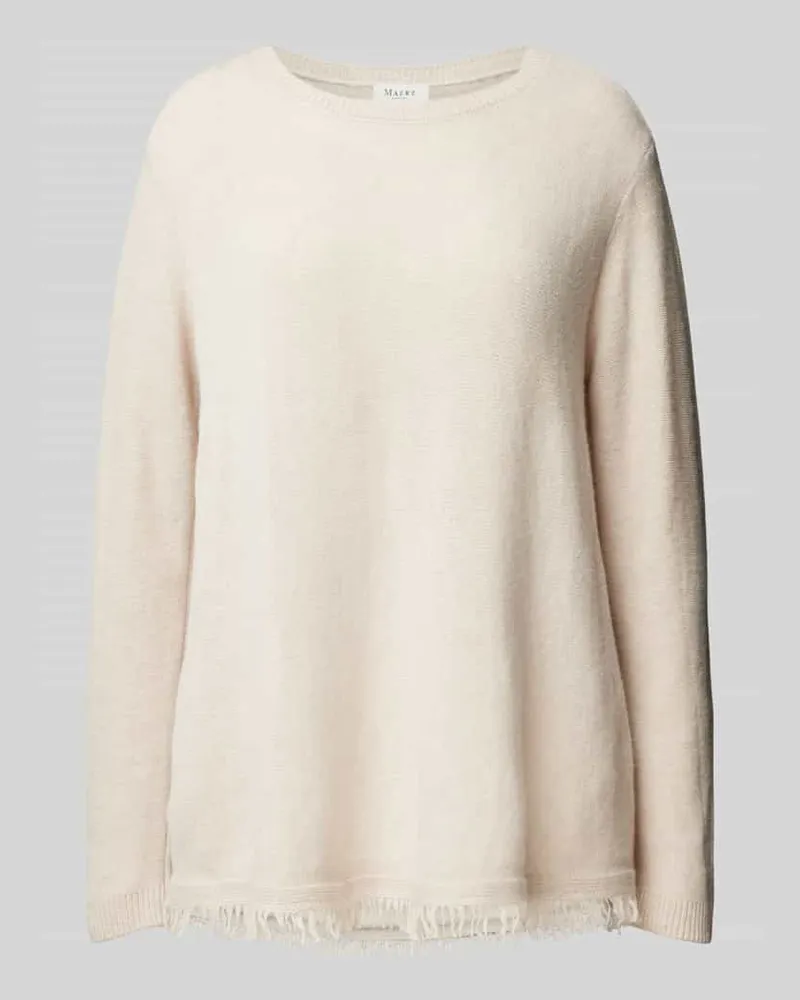 Maerz Wollpullover aus Schurwolle mit Fransen Beige