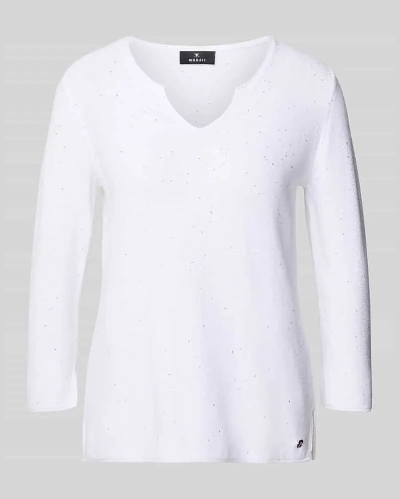 monari Strickpullover mit Paillettenbesatz Offwhite