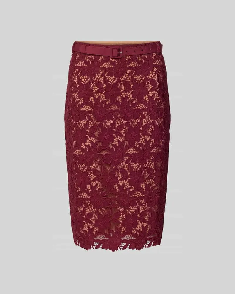 Self-Portrait Slim Fit Rock mit Allover-Spitzenbesatz Bordeaux