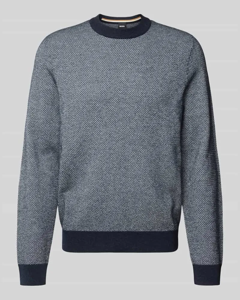 HUGO BOSS Regular Fit Strickpullover aus Baumwoll-Schurwoll-Mix Modell 'HESTRO Marine