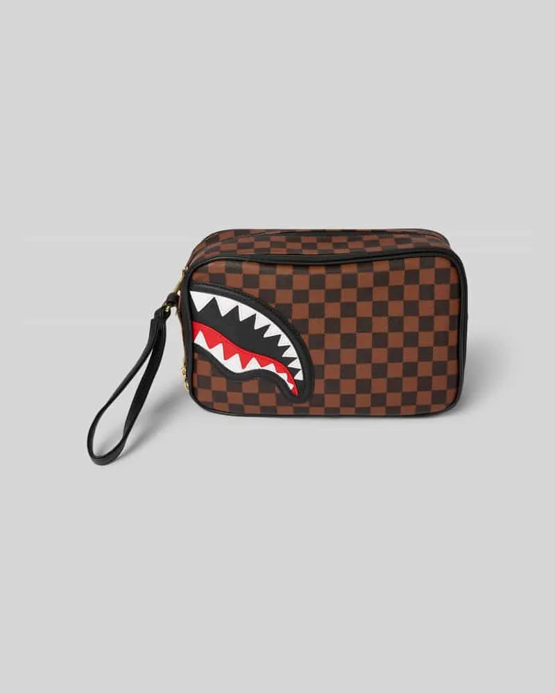 Sprayground Kulturtasche mit Trageschlaufe Modell 'SAWTOOTH SHARKS IN PARIS Dunkelbraun