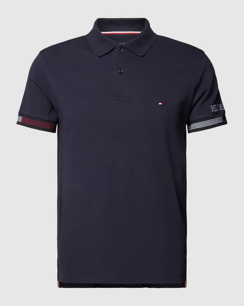 Tommy Hilfiger Slim Fit Poloshirt mit Label-Stitchings Modell 'FLAG CUFF Marine