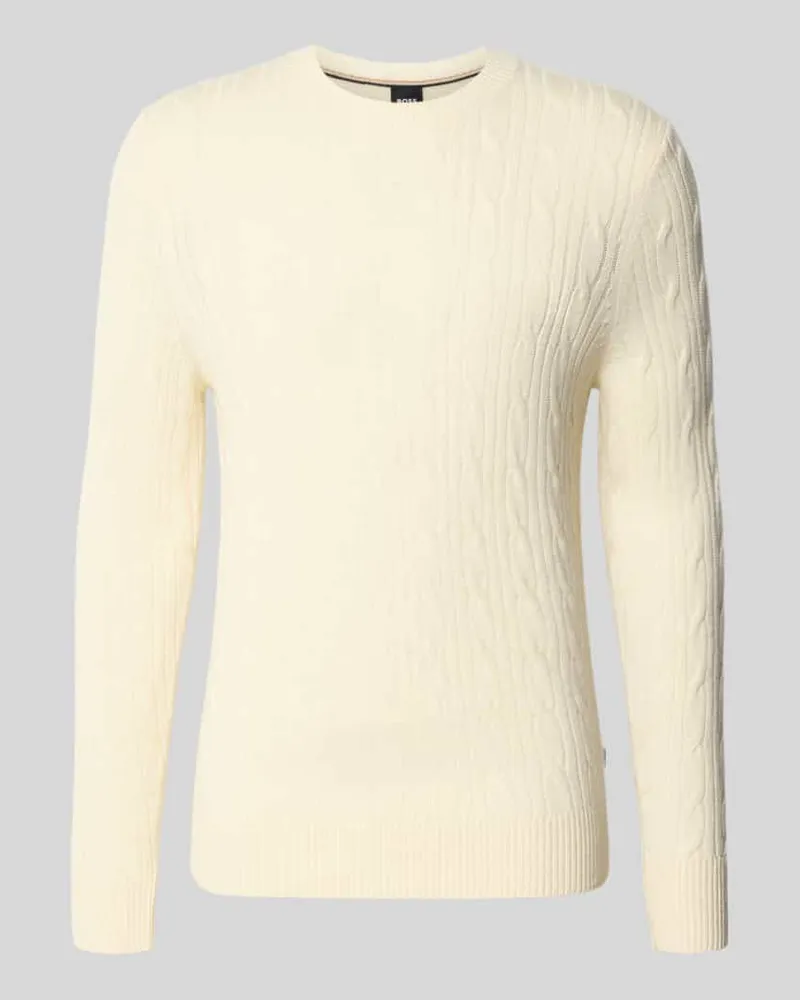 HUGO BOSS Regular Fit Strickpullover aus Schurwoll-Kaschmir-Mix Modell 'HETICO Offwhite