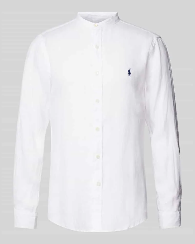 Ralph Lauren Slim Fit Freizeithemd aus Leinen mit Maokragen Weiss