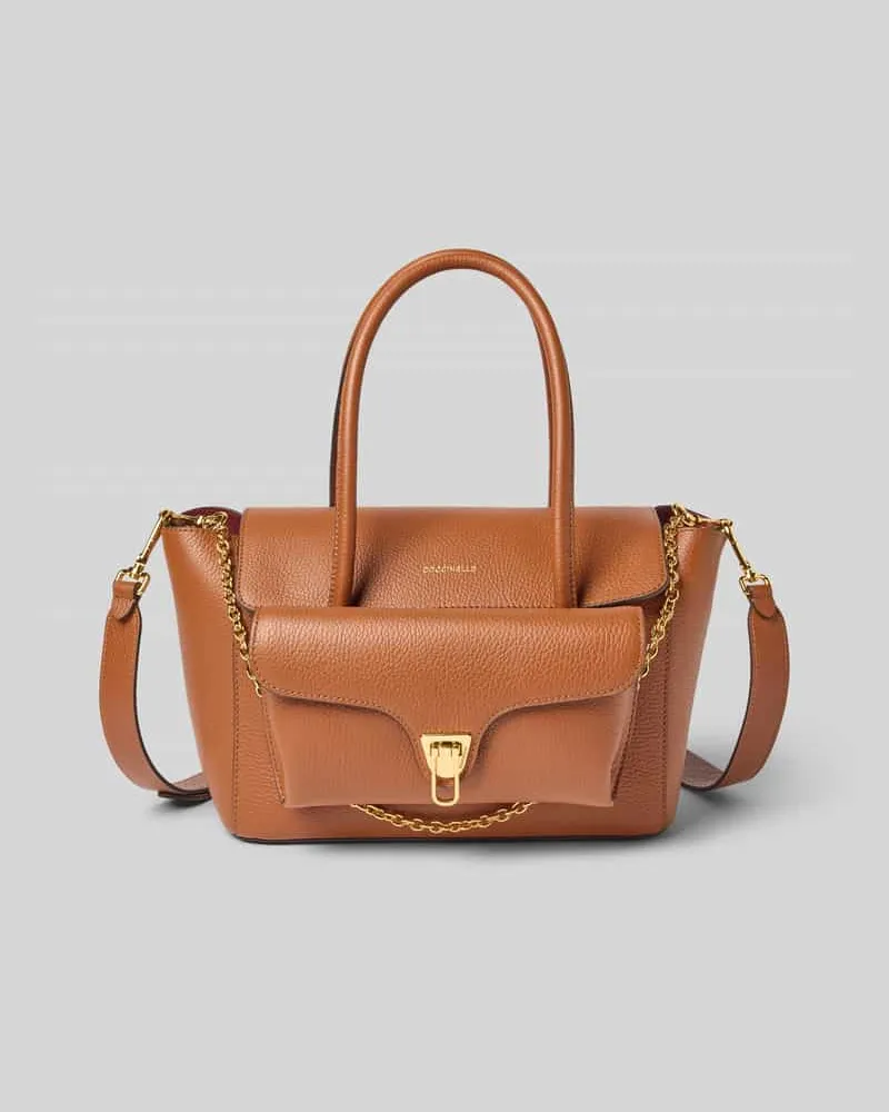Coccinelle Handtasche mit Label-Schriftzug Modell 'DOUBLE BEAT Cognac
