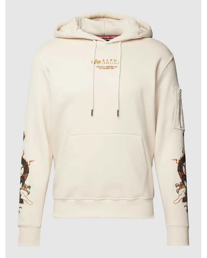 Alpha Industries Hoodie mit Label-Print Modell 'DRAGON Ecru