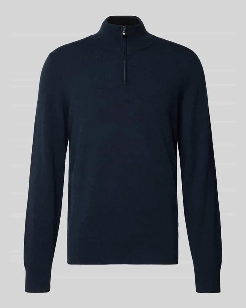 HUGO BOSS Regular Fit Troyer aus Schurwoll-Kaschmir-Mix Modell 'HEMARLO Marine