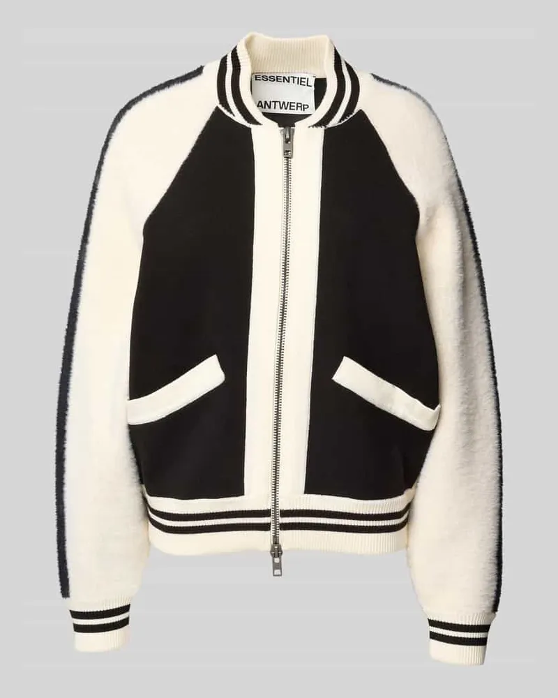 Essentiel Regular Fit College-Jacke aus einem Material-Mix Modell 'IDOL Black