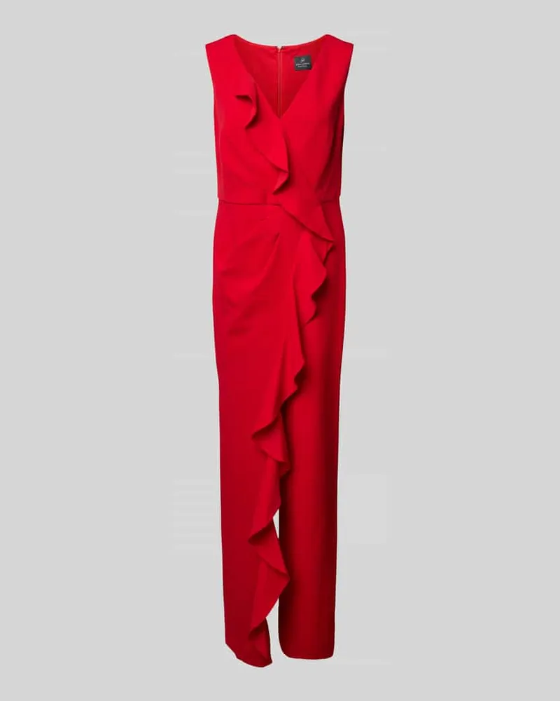 Adrianna Papell Jumpsuit mit Volants und V-Ausschnitt Rot