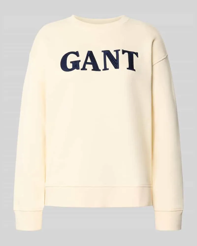 Gant Sweatshirt mit Rundhalsausschnitt und Label-Stitching Ecru