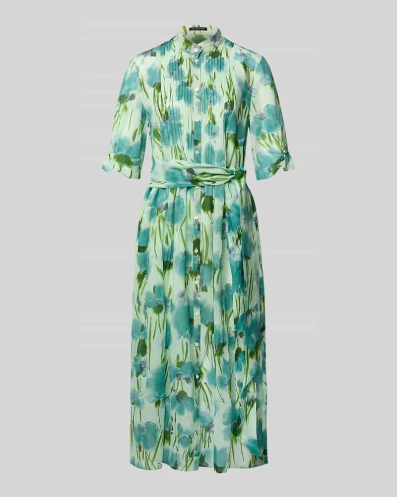 Luisa Cerano Midikleid mit Stehkragen und Falten aus Lyocell-Ramie-Mix Hellgruen