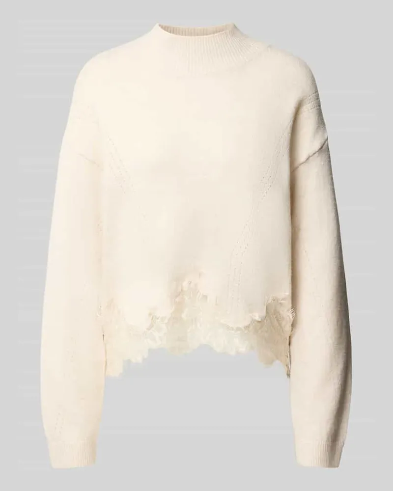 Guess Regular Fit Strickpullover aus reiner Baumwolle mit Spitzensaum Beige